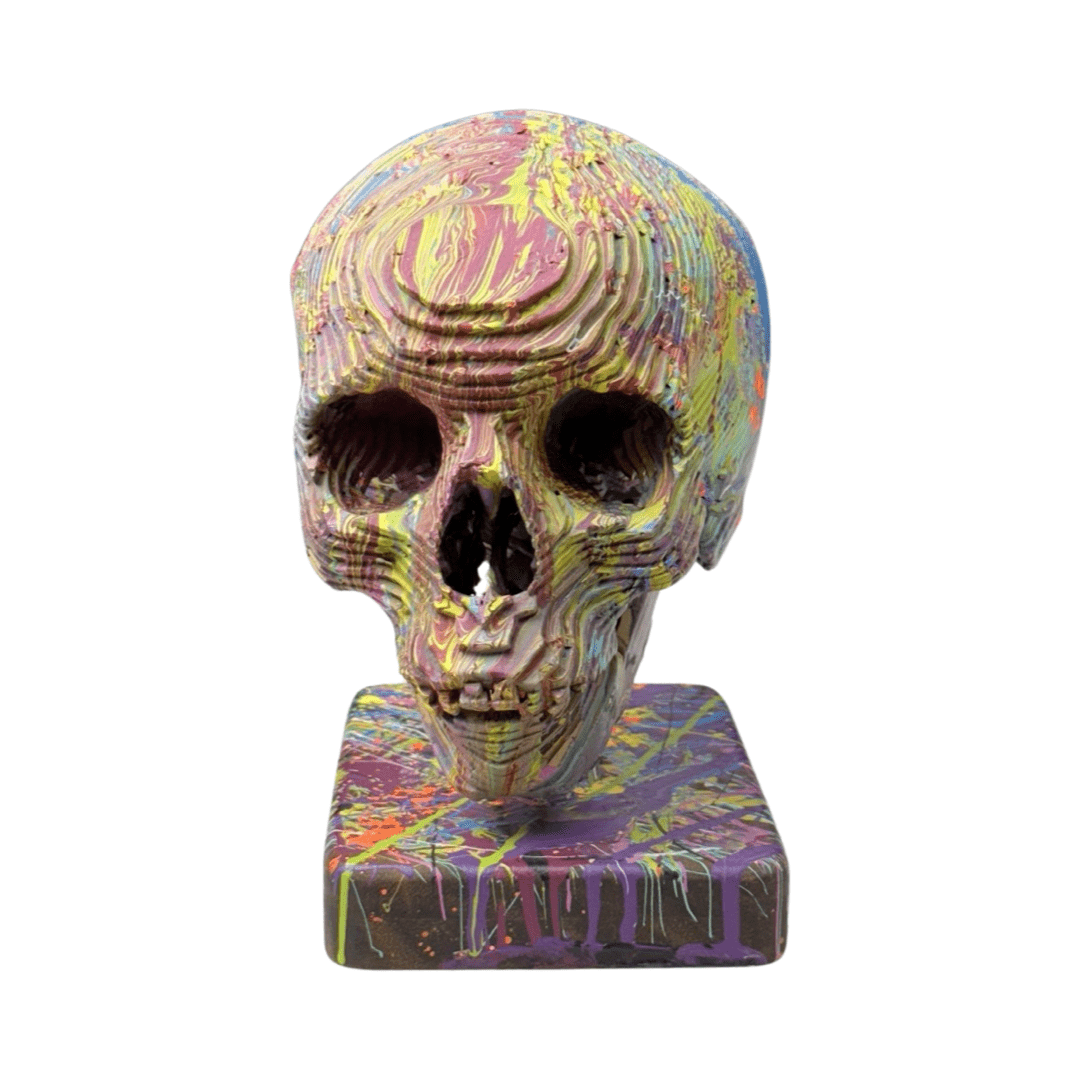 Multicolor Skull 8" Sculpture By Jape Art 01 | Monkey Paw Mexico