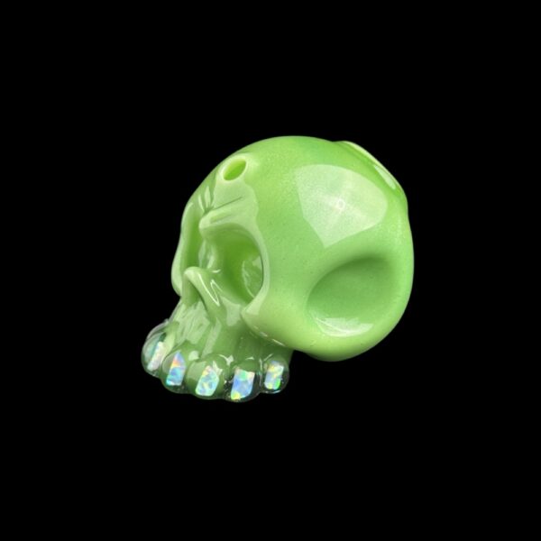 Skull Royal Jelly Green With Opal Teeht 2" Rig By Carsten Glass 02 Monkey Paw Mexico