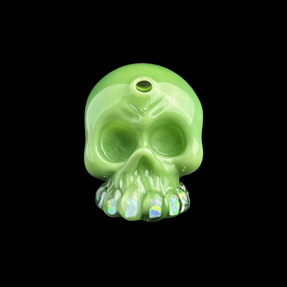 Skull Royal Jelly Green With Opal Teeht 2" Rig By Carsten Glass 01 Monkey Paw Mexico