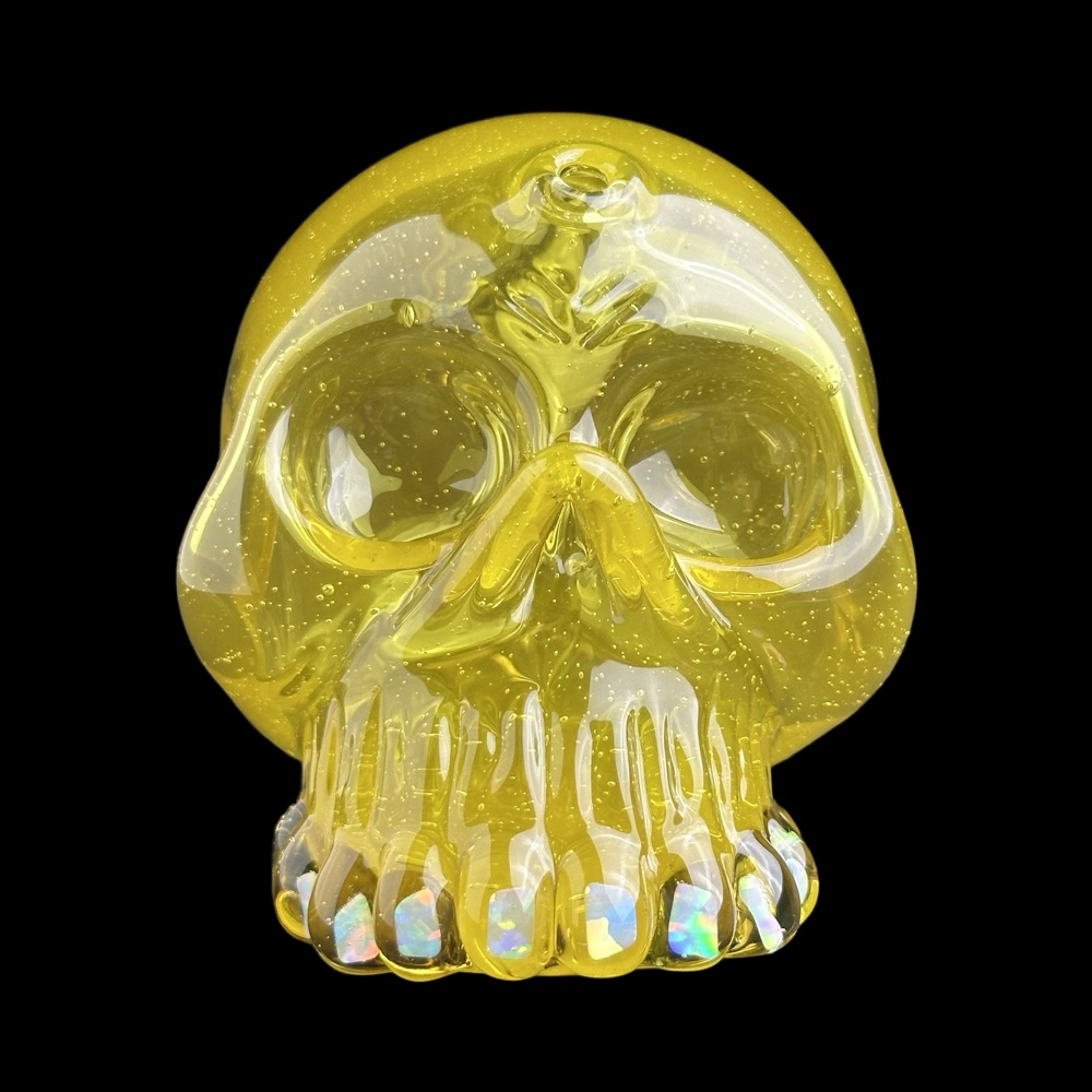 Skull Yellow Dream UV Over With Opal Teeht 6" Rig By Carsten Glass 01 Monkey Paw Mexico