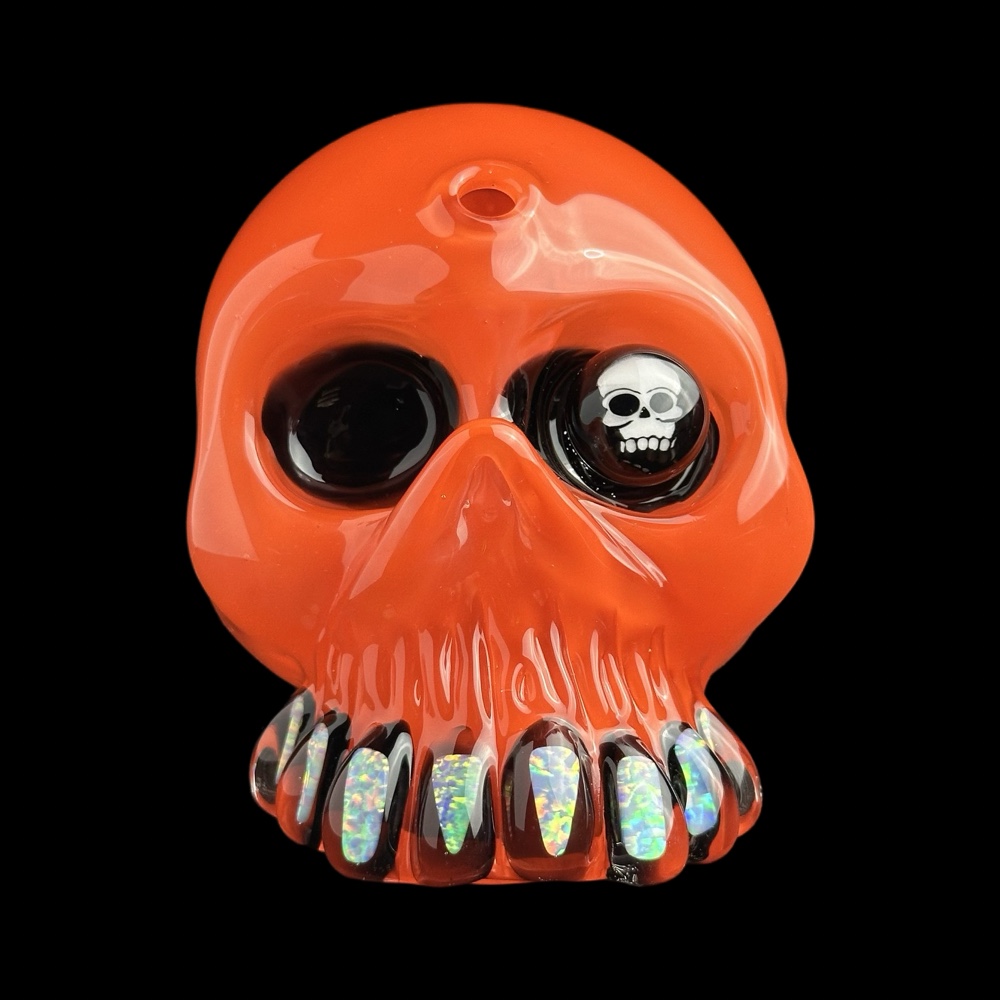 Skull Orange Crayon Eye Milli With Opal Teeht 6" Rig By Carsten Glass 01 Monkey Paw Mexico
