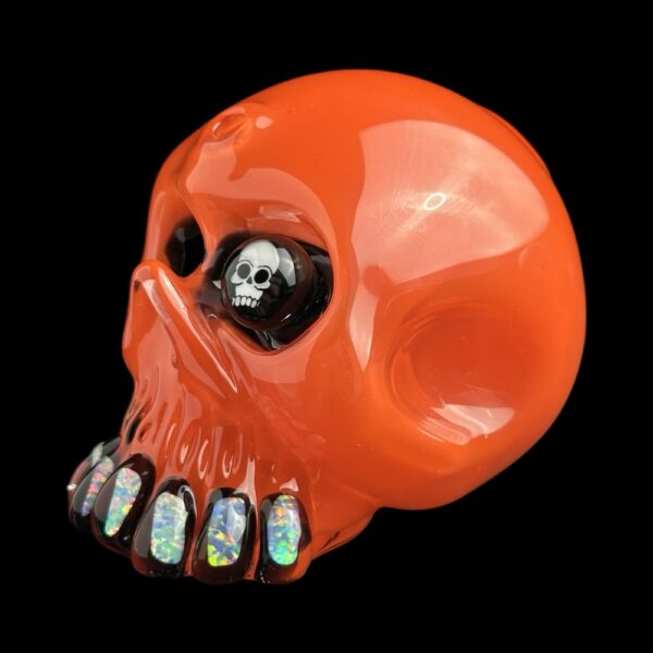 Skull Orange Crayon Eye Milli With Opal Teeht 6" Rig By Carsten Glass 02 Monkey Paw Mexico