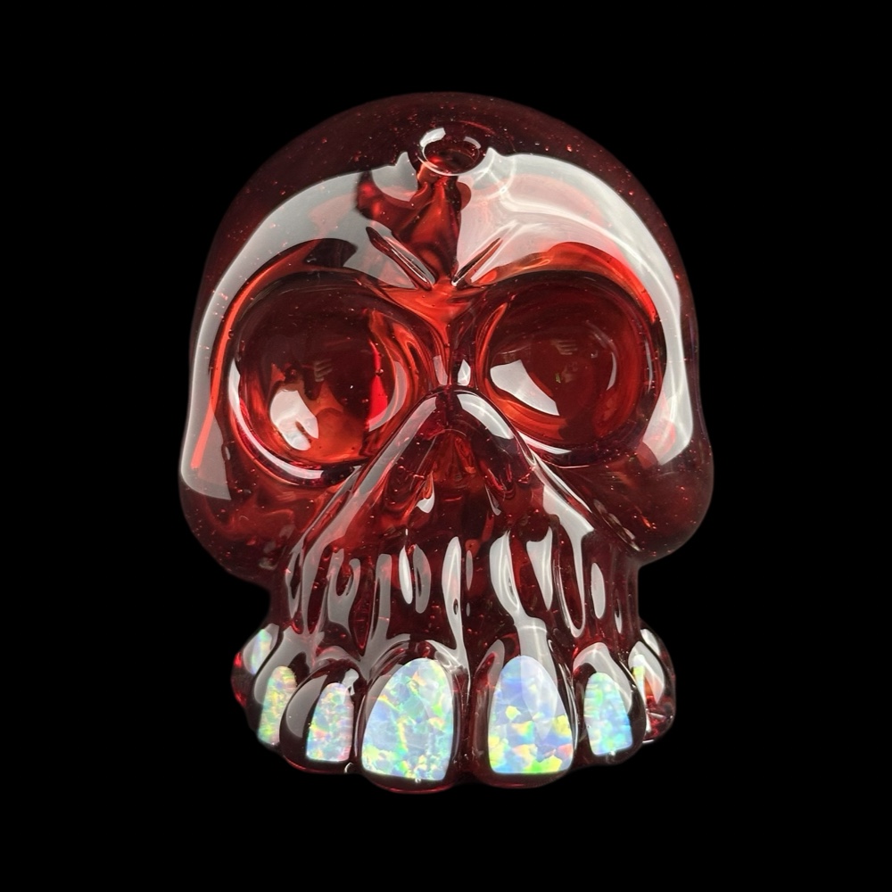 Skull Red Elvis with Big Opal Teeht 5" Rig By Carsten Glass 01 Monkey Paw Mexico