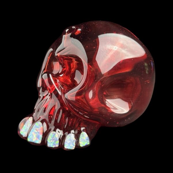 Skull Red Elvis with Big Opal Teeht 5" Rig By Carsten Glass 02 Monkey Paw Mexico