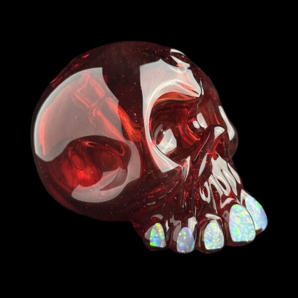 Skull Red Elvis with Big Opal Teeht 5" Rig By Carsten Glass 03 Monkey Paw Mexico