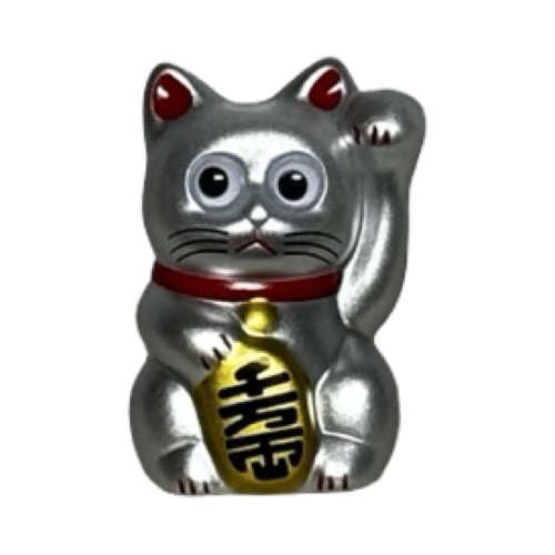 Lucky Cat Silver 2″ Figure by leeeeeetoy 1 | Monkey Paw Mexico